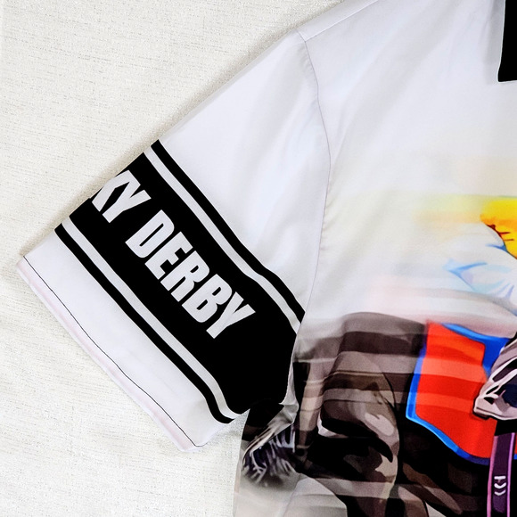 Kentucky Derby Horse Racing 3D Screen Printed Short Sleeve ButtonUp Mens Large - Picture 5 of 11